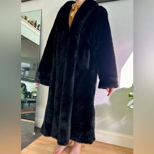 Vintage Dennis Basso Black Full Length Faux Fur Coat Size XS/S